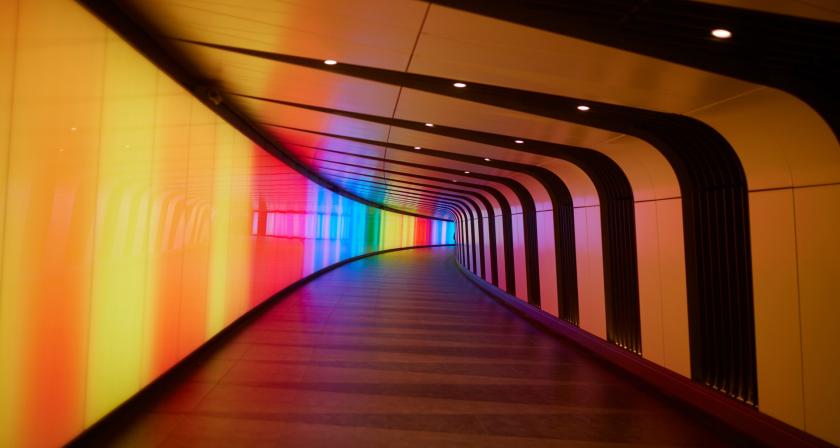 Tunnel of changing coloured light